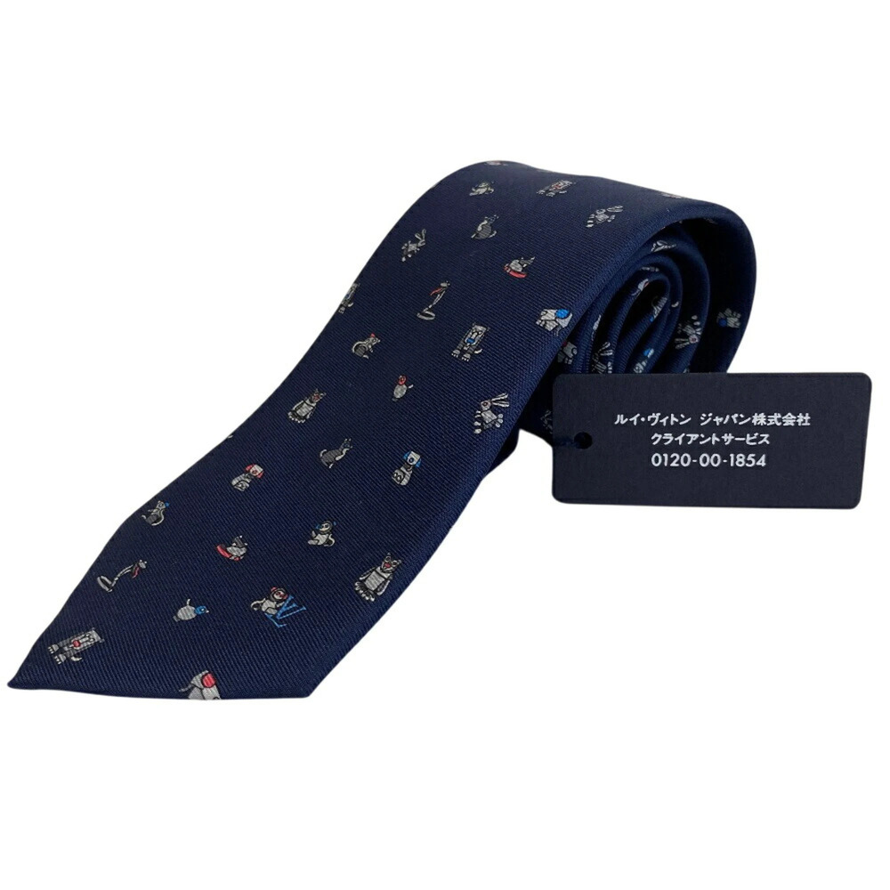 LOUIS VUITTON M71024 Cravat 6.5M Animal Print Tie, Navy